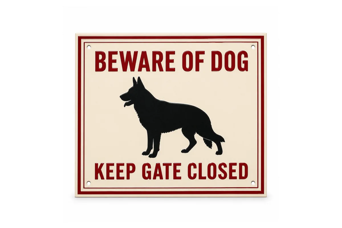 Beware of Dog Keep Gate Closed kabartmalı metal tabela