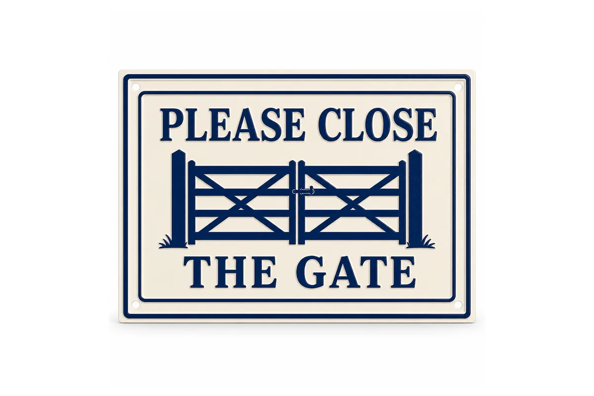Please Close the Gate kabartmalı metal tabela